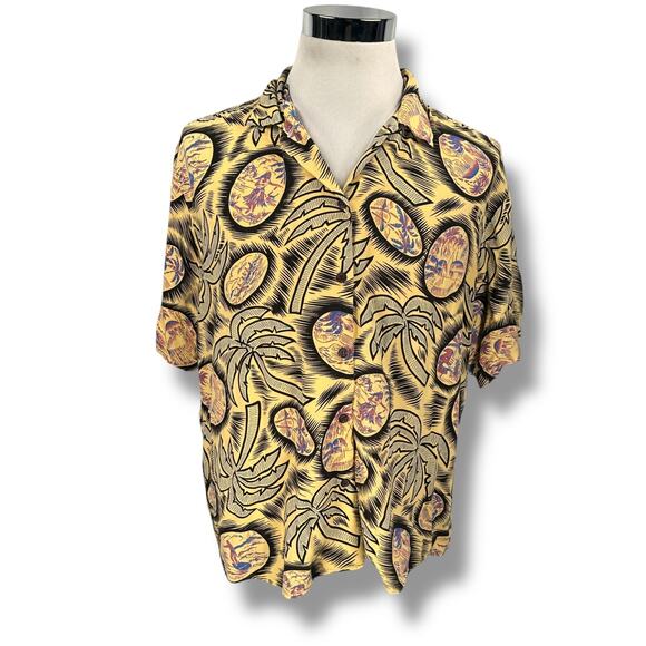 Vintage Reyn Spooner Hawaiian Shirt Men’s XL Yellow Hula Girls Palm Trees Button - Picture 1 of 10